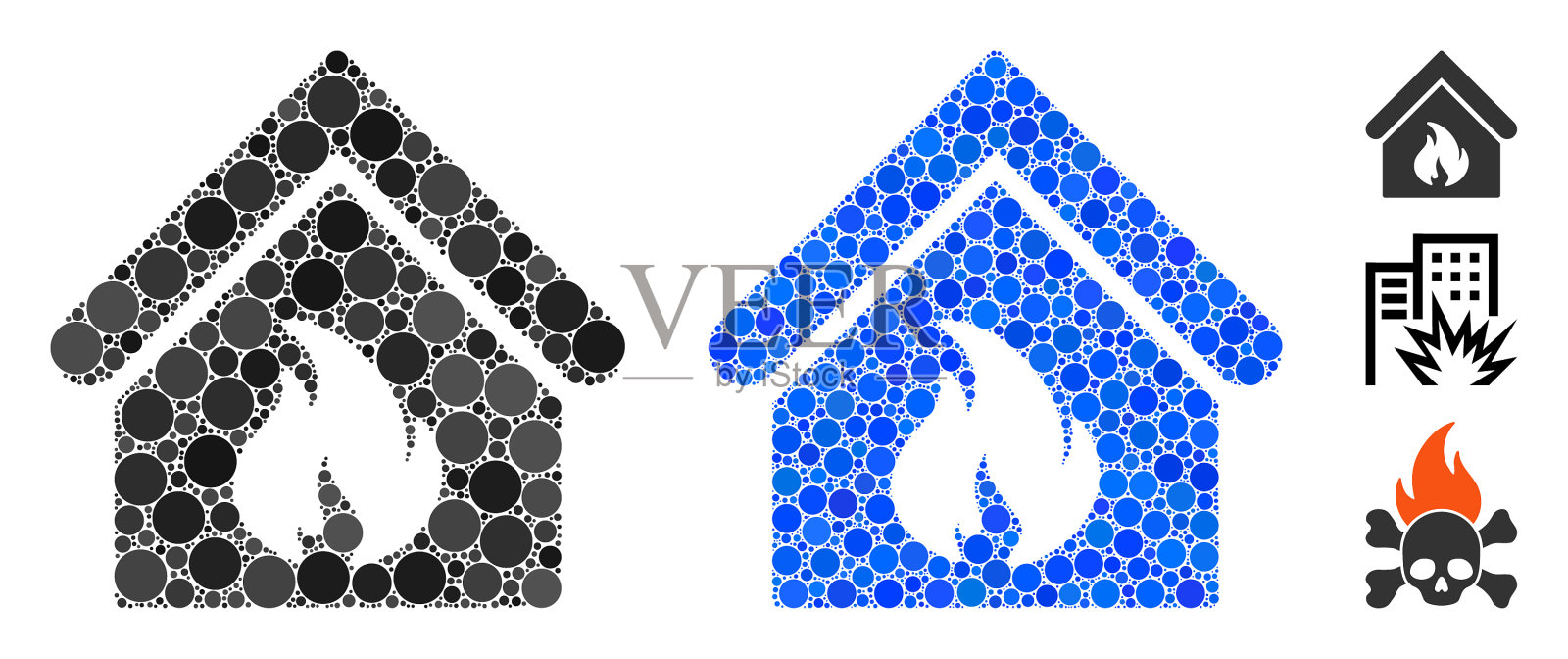 建筑火组成图标圆圈插画图片素材