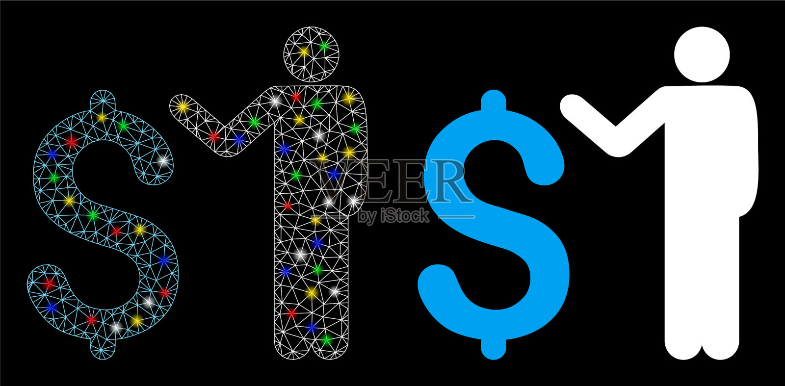 光滑的网状网络银行家图标与闪光点插画图片素材