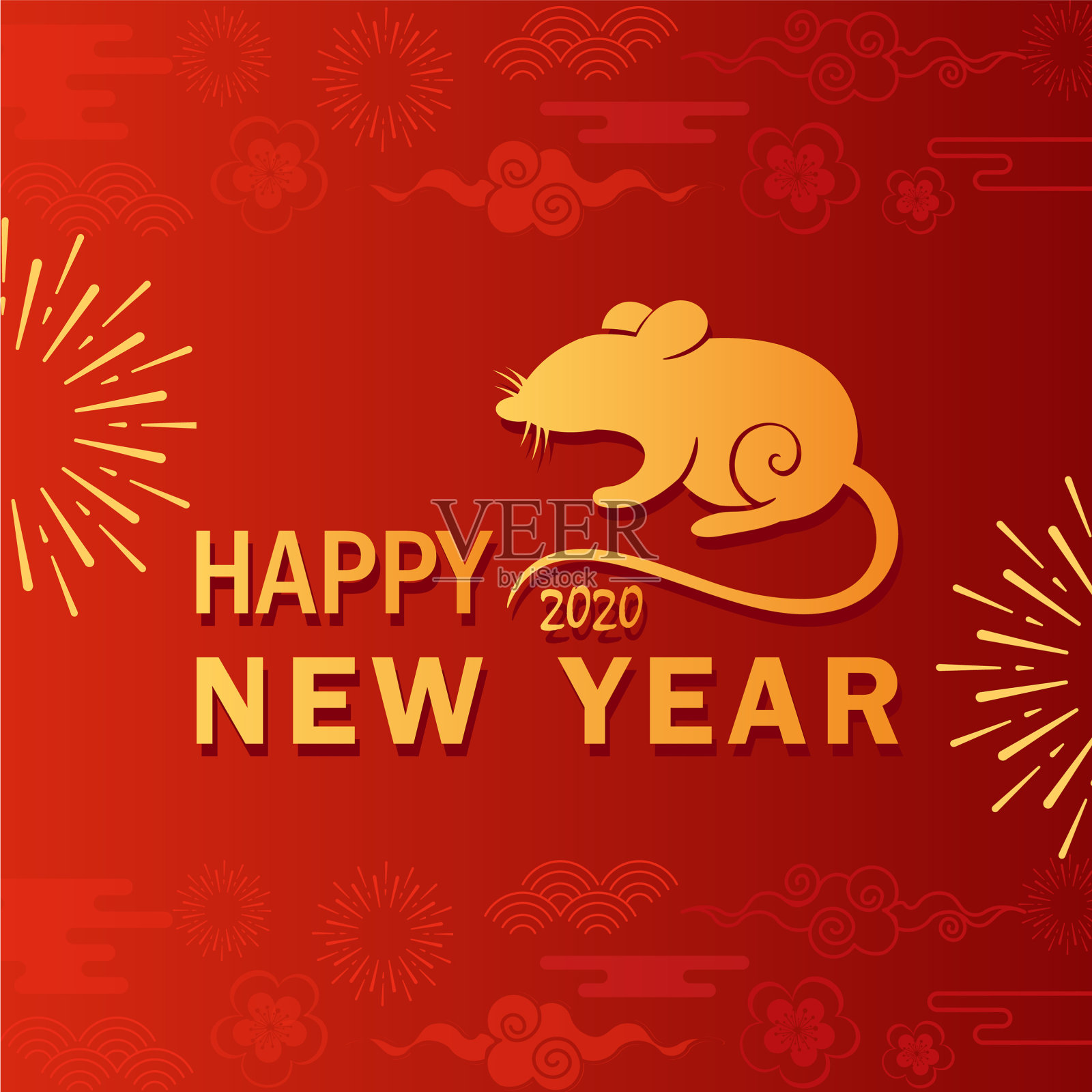 鼠年贺卡扁平模板插画图片素材