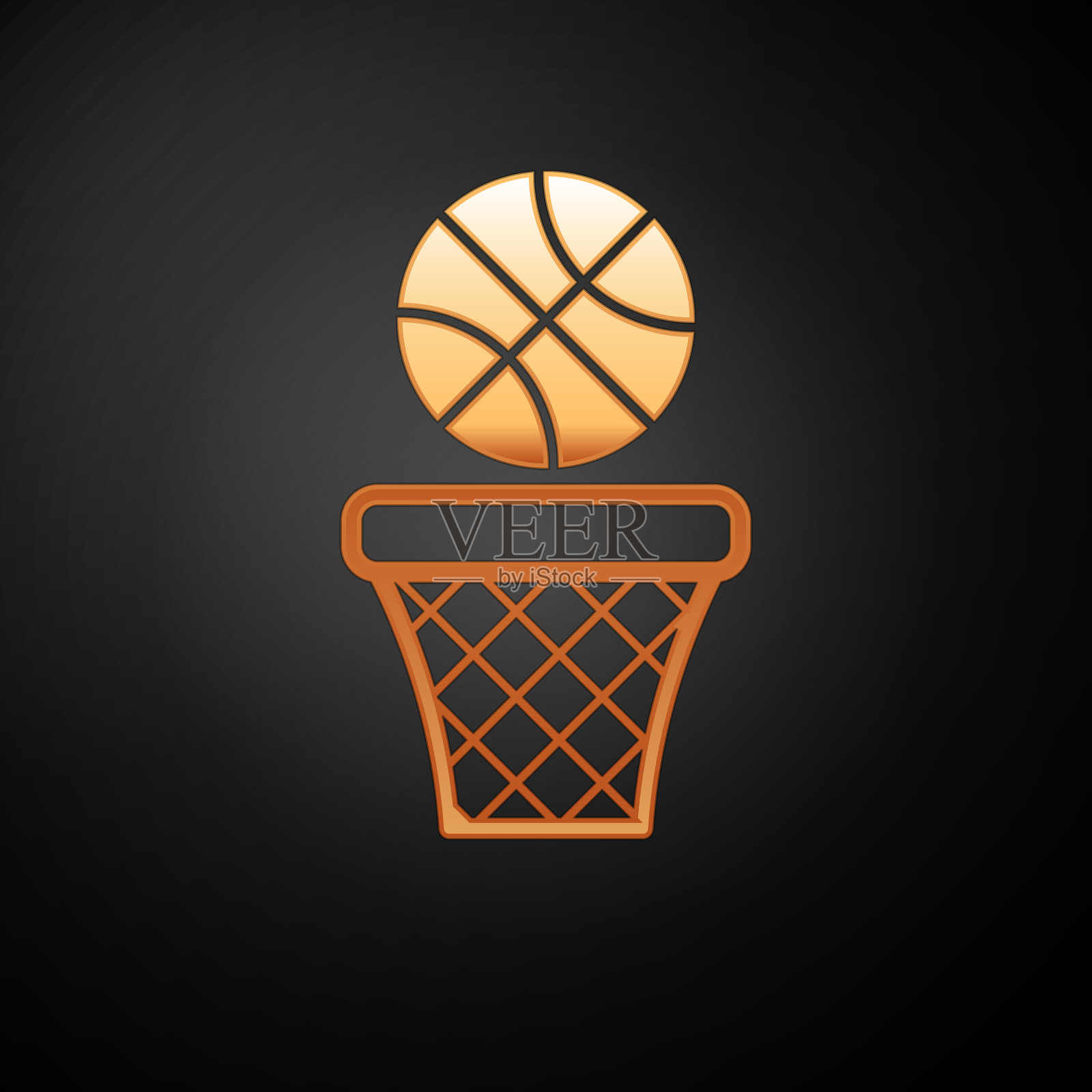 金篮球和篮的图标被隔离了插画图片素材