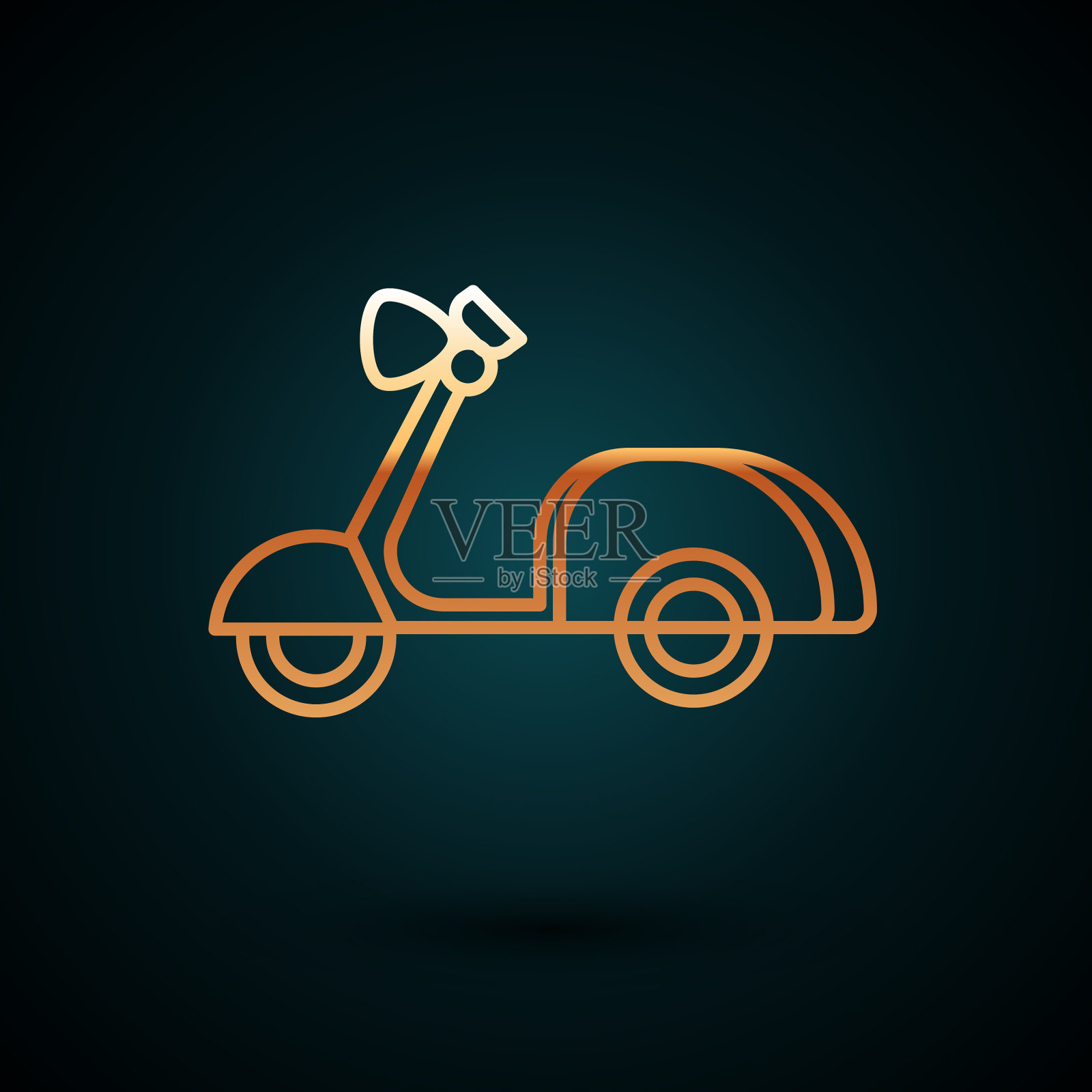 金色线摩托车图标孤立在深蓝色插画图片素材