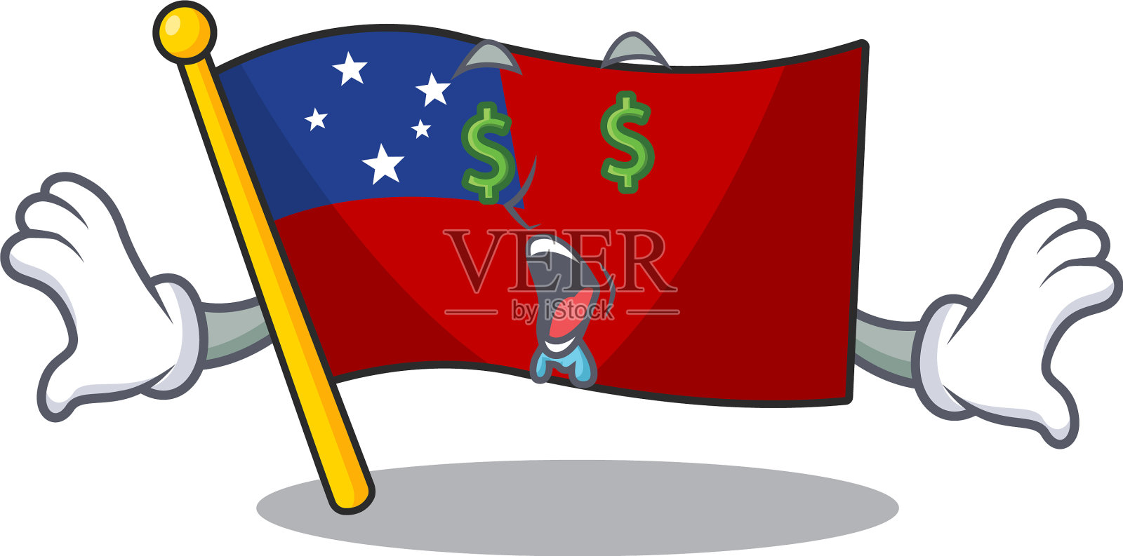 旗帜萨摩亚卷轴与金钱眼睛卡通人物插画图片素材