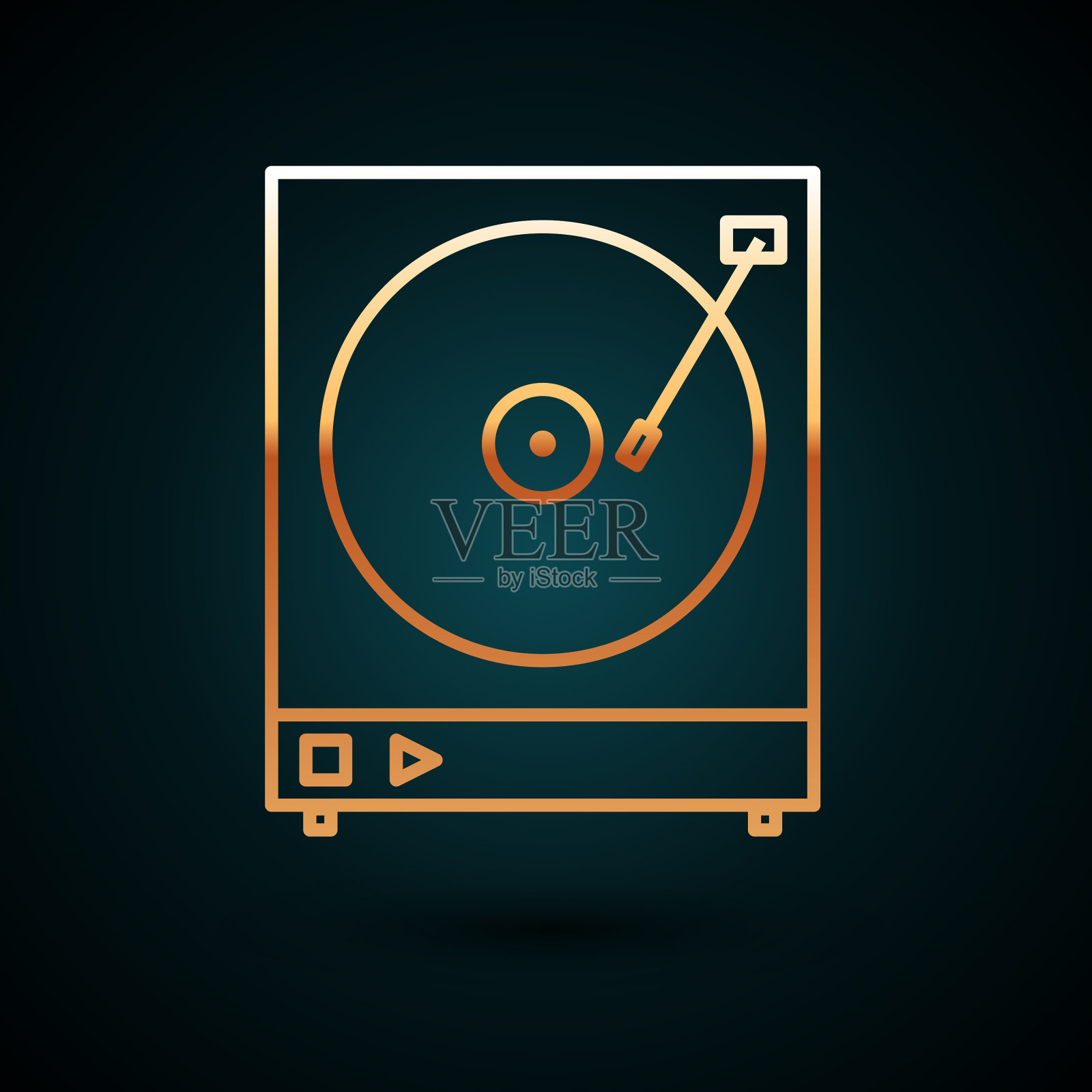 黄金线乙烯基播放器与乙烯基磁盘图标插画图片素材