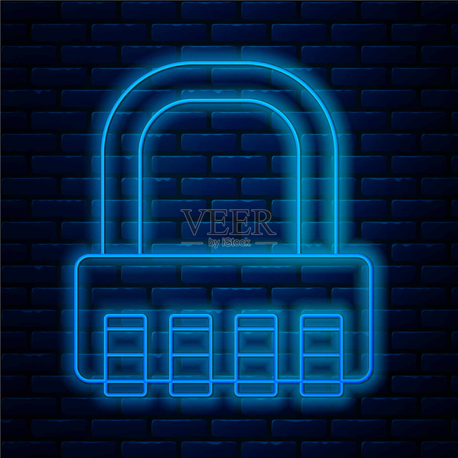 发光的霓虹线安全密码锁图标插画图片素材