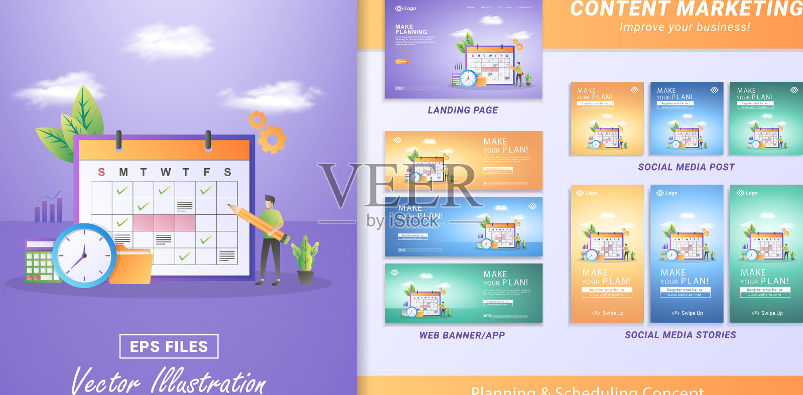 内容营销材料设置创建时间表插画图片素材