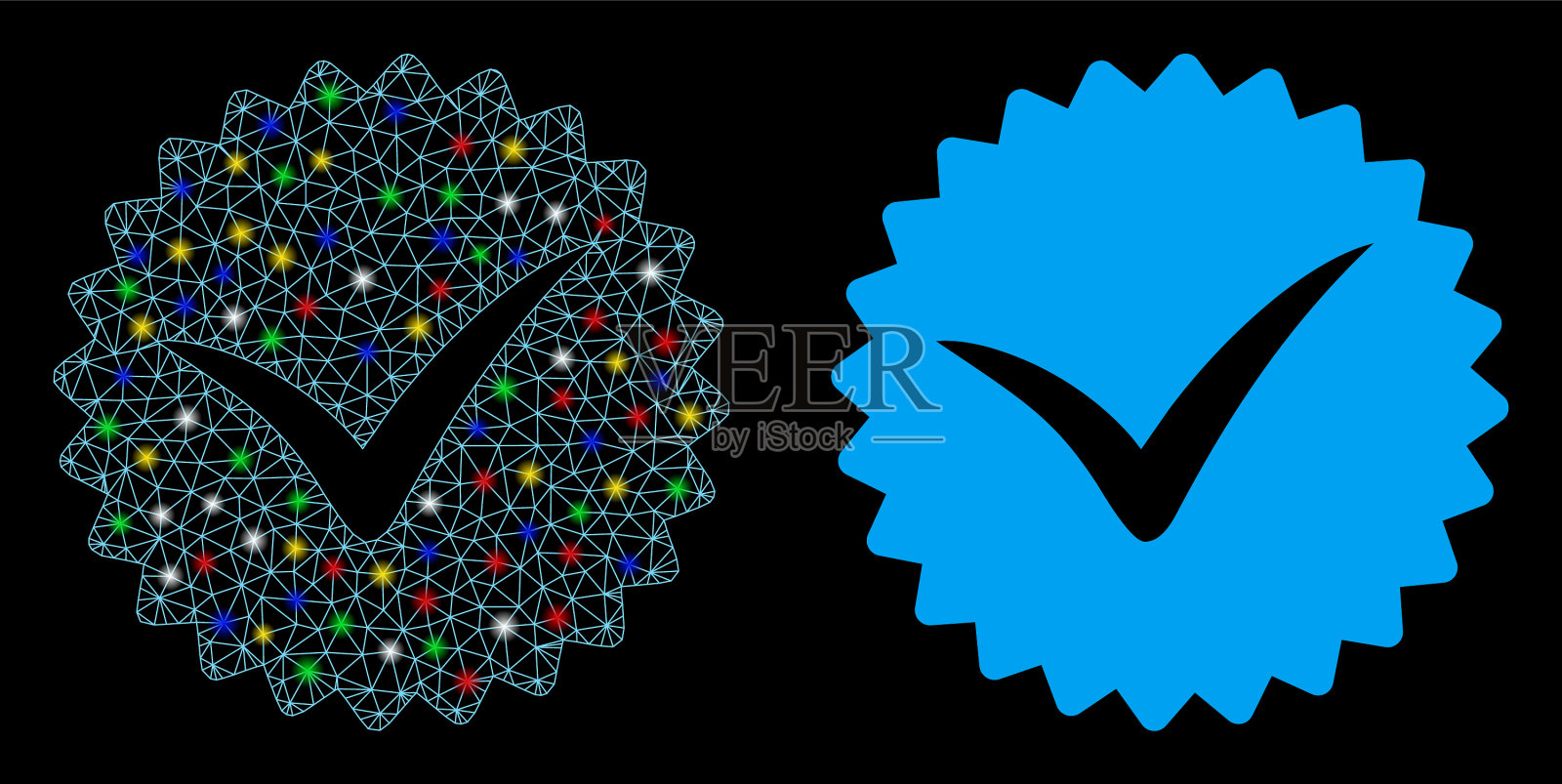 闪光网胴体质量图标与闪光斑点插画图片素材