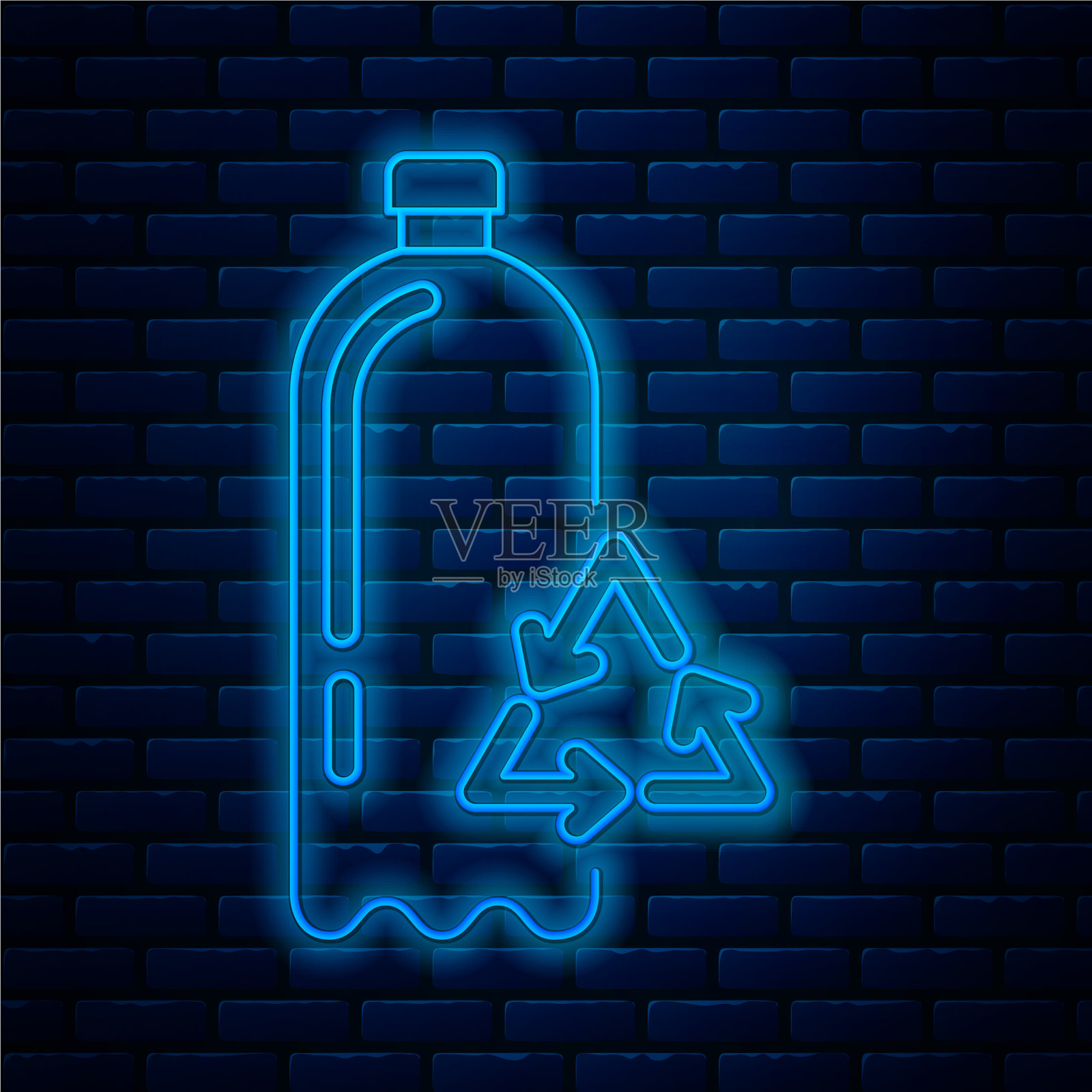 发光的霓虹线回收塑料瓶图标插画图片素材