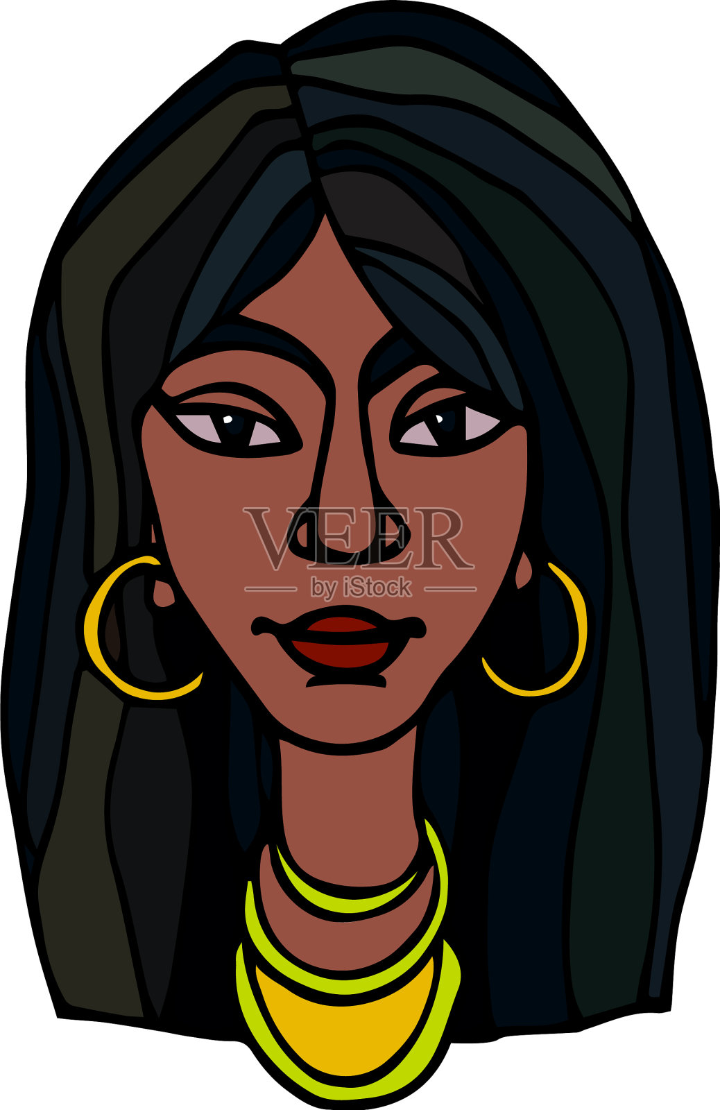 头一个印度年轻可爱的黑发女孩设计元素图片