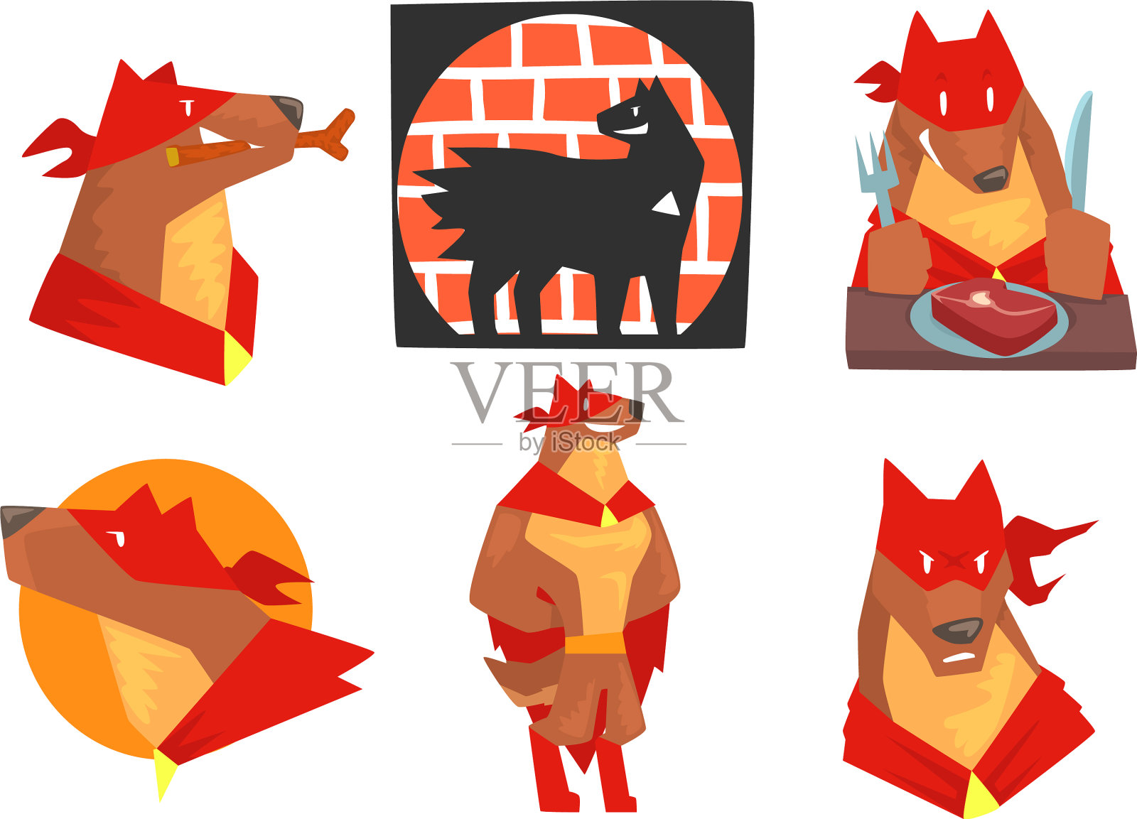 穿着红色斗篷的狗狗超级英雄插画图片素材