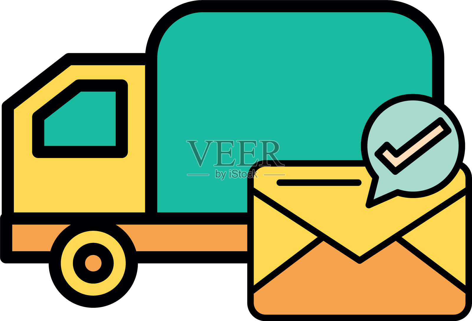 装有信封邮件的邮车插画图片素材