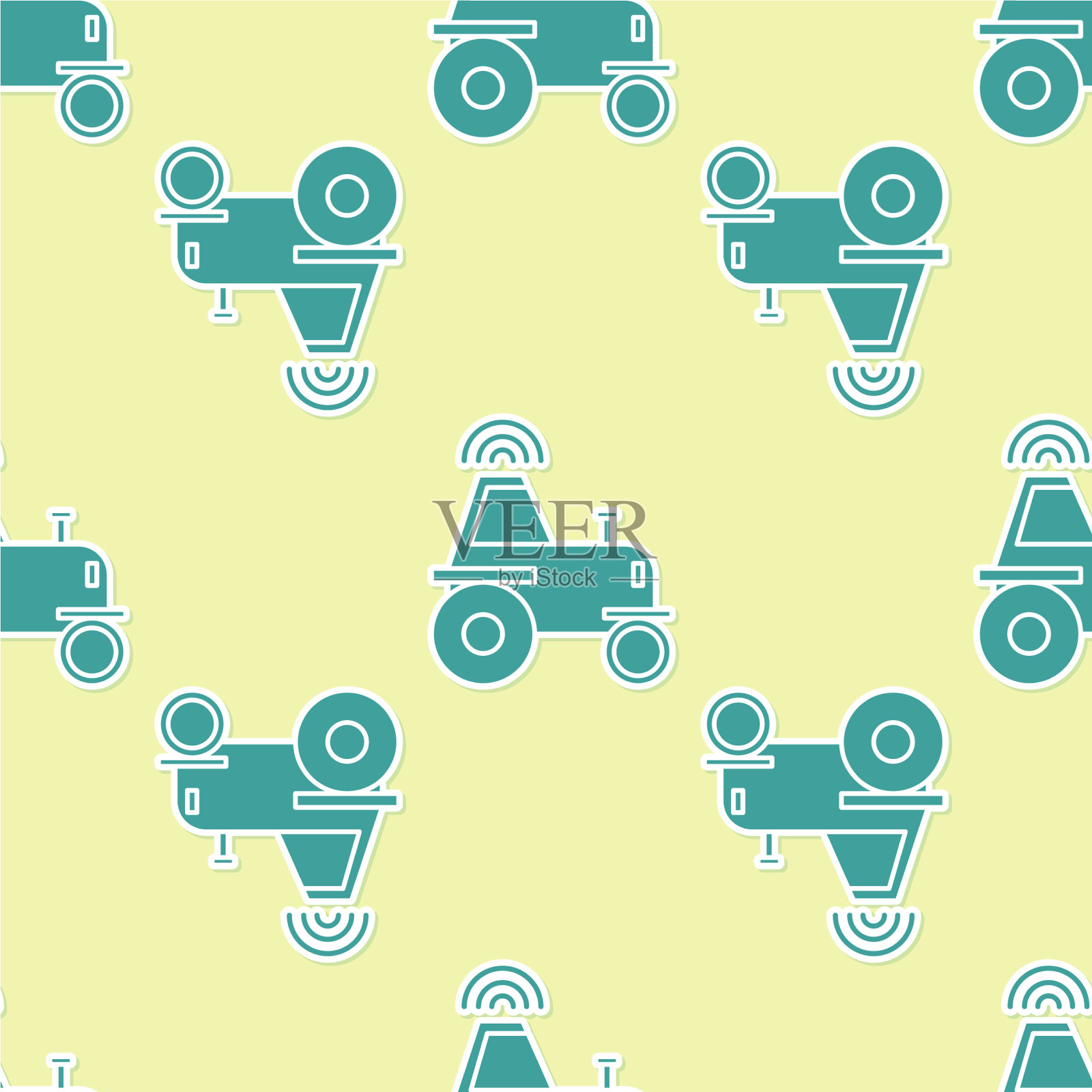 绿色自动驾驶无线拖拉机上的智能插画图片素材