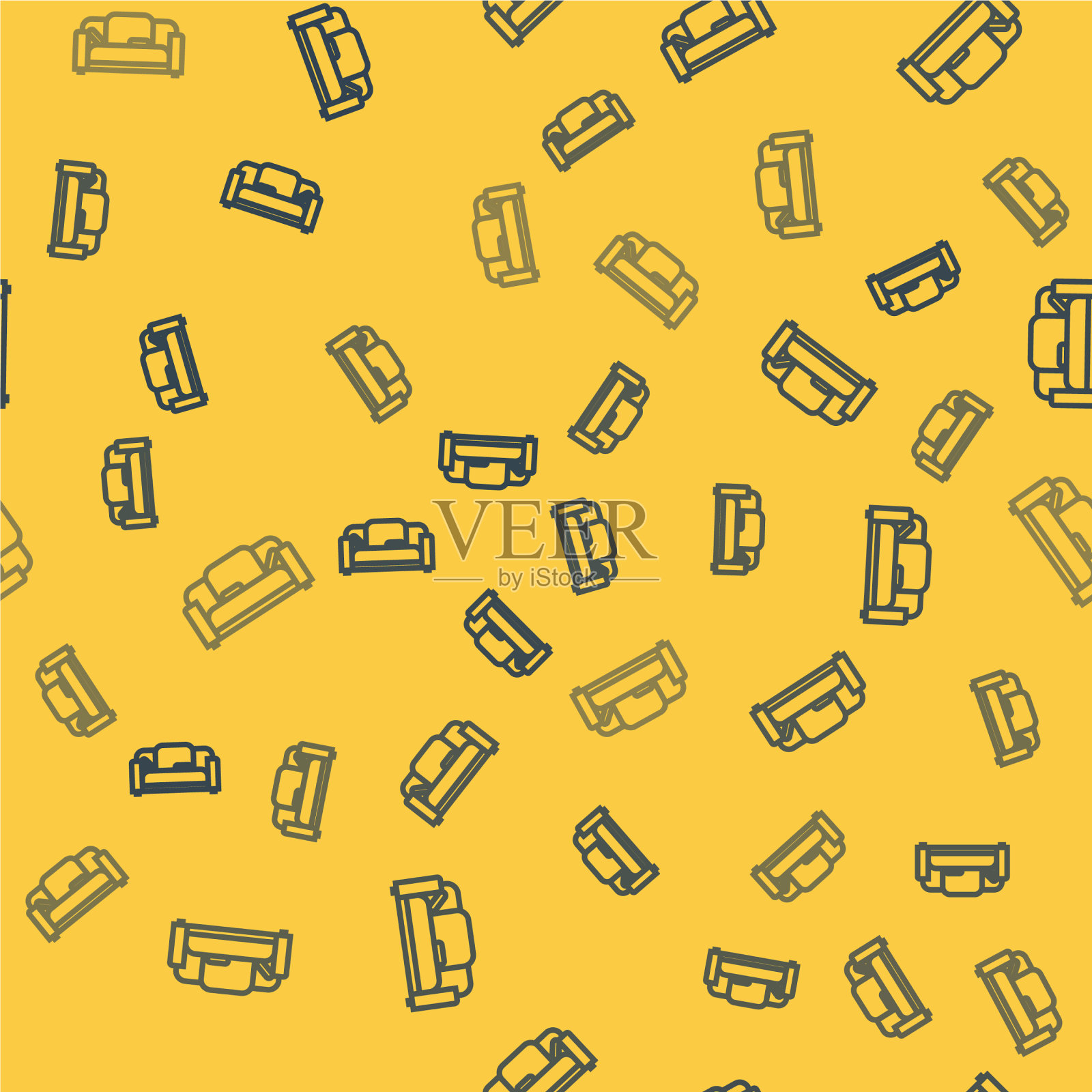 蓝色线条沙发图标隔离无缝图案上插画图片素材