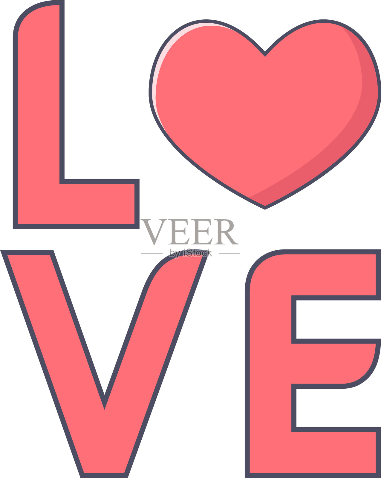 简单的文字爱与心粉颜色的平面设计插画图片素材