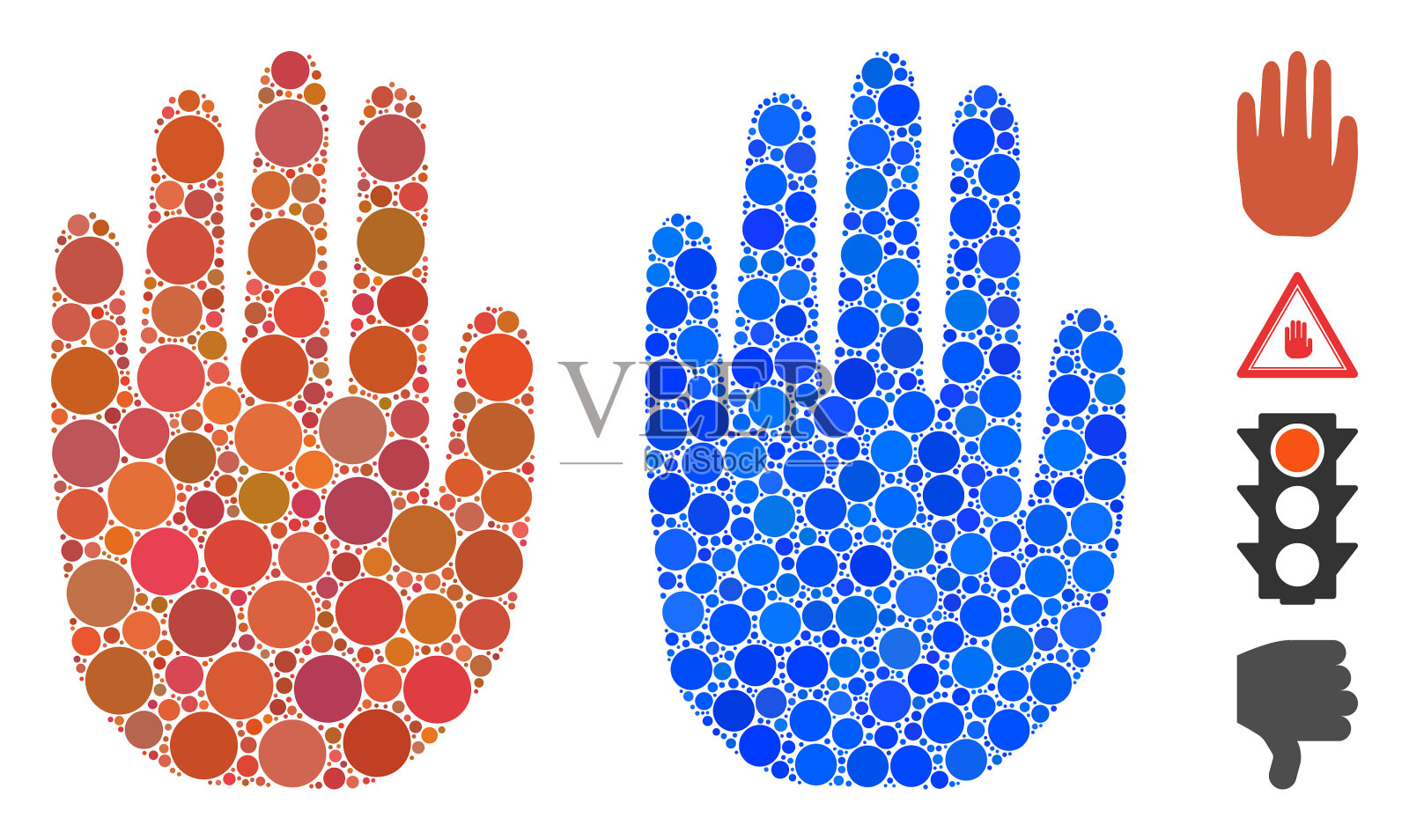 停止手马赛克圆形点图标插画图片素材