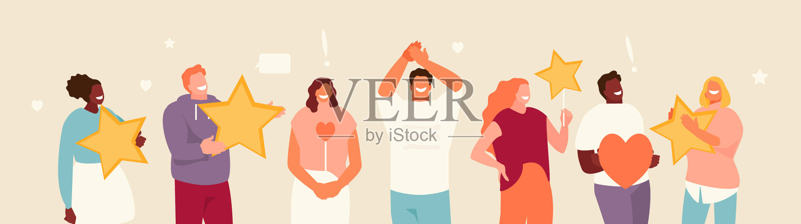 有星级评价的积极的人插画图片素材