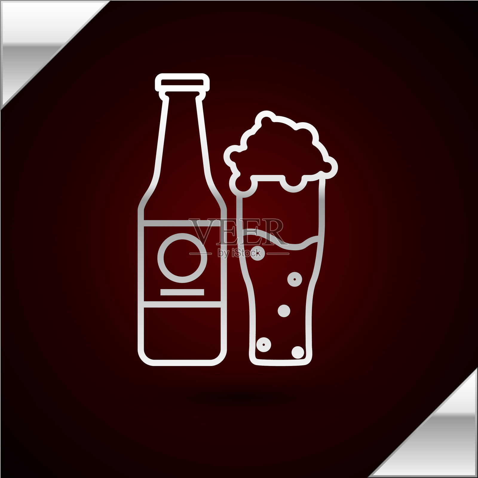 银线啤酒瓶和玻璃图标隔离上插画图片素材