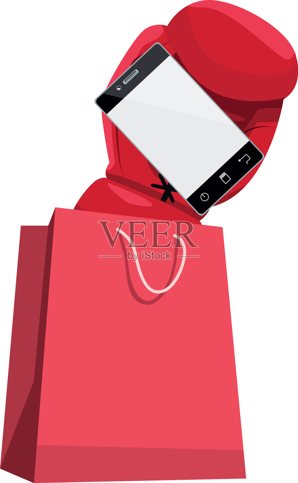 购物袋和拳击手套与智能手机插画图片素材