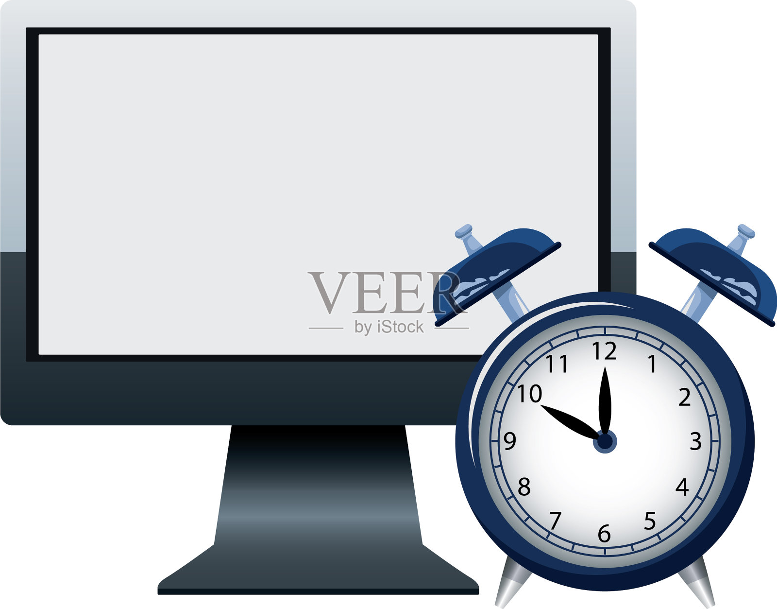 电脑和闹钟图标五颜六色的设计插画图片素材