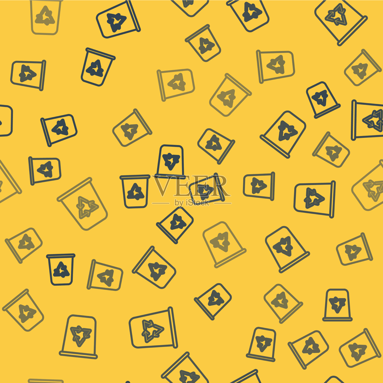 蓝线回收站与回收符号图标插画图片素材