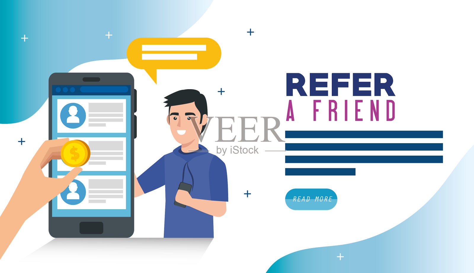 海报介绍一个年轻人和朋友插画图片素材