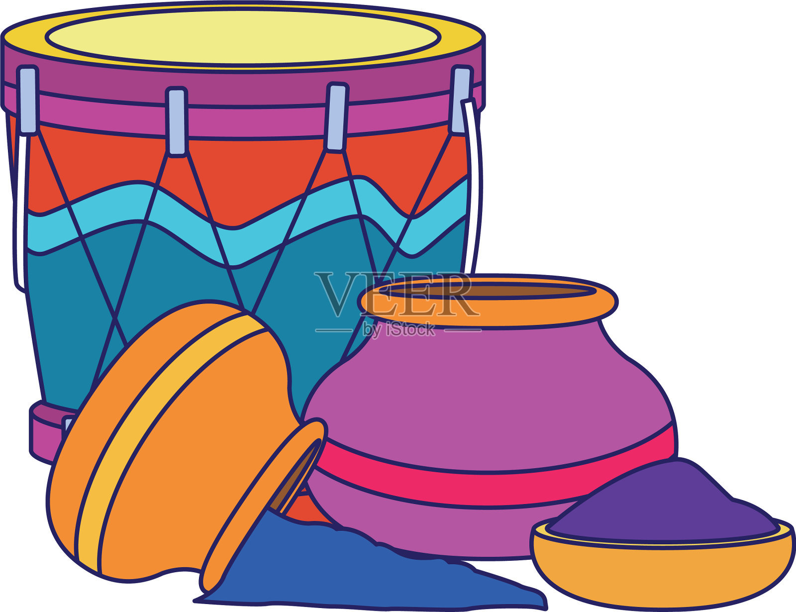 鼓乐和胡里粉的图标五彩缤纷插画图片素材