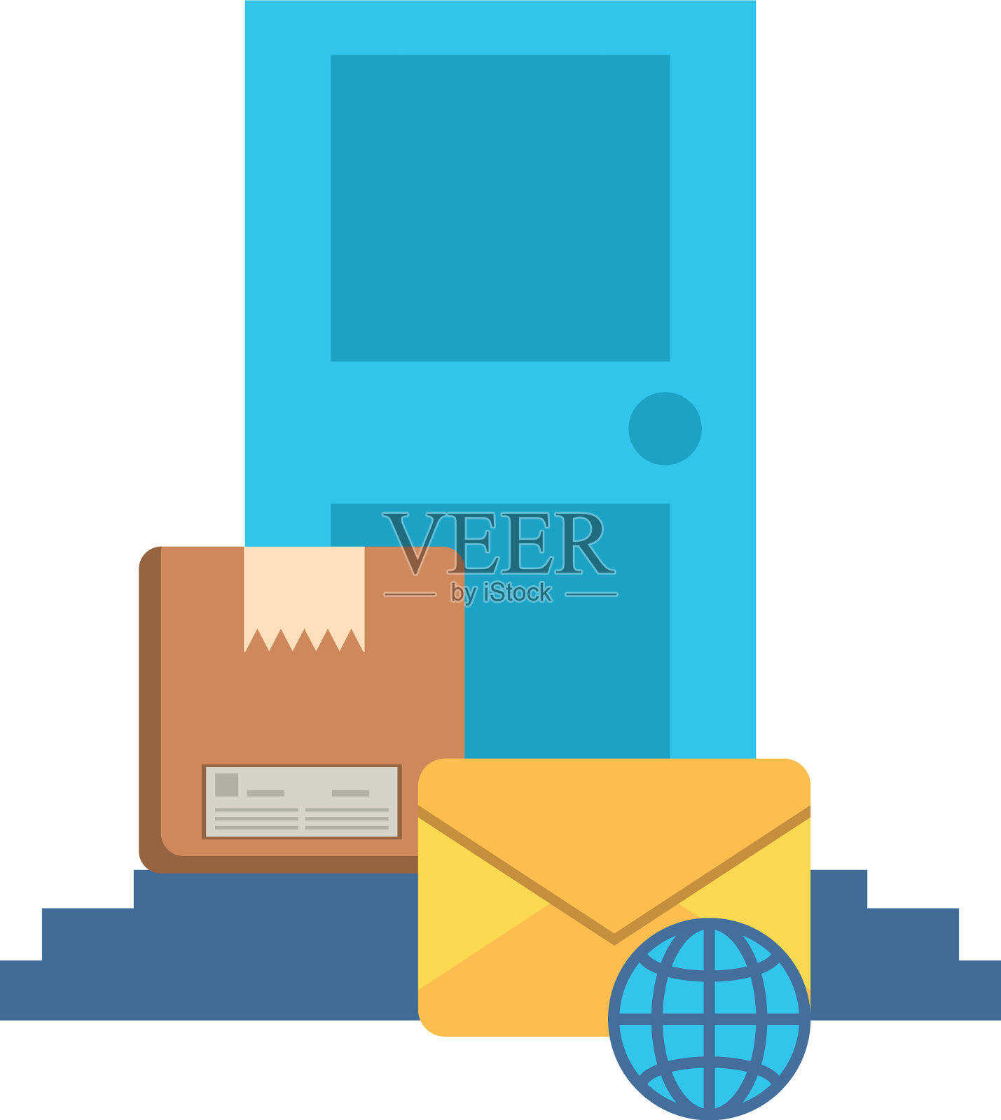 门用纸箱包装邮政服务插画图片素材