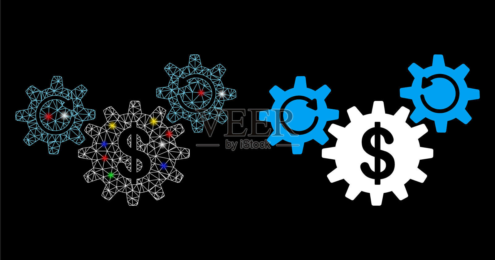 亮网钢丝架美元车轮旋转图标插画图片素材