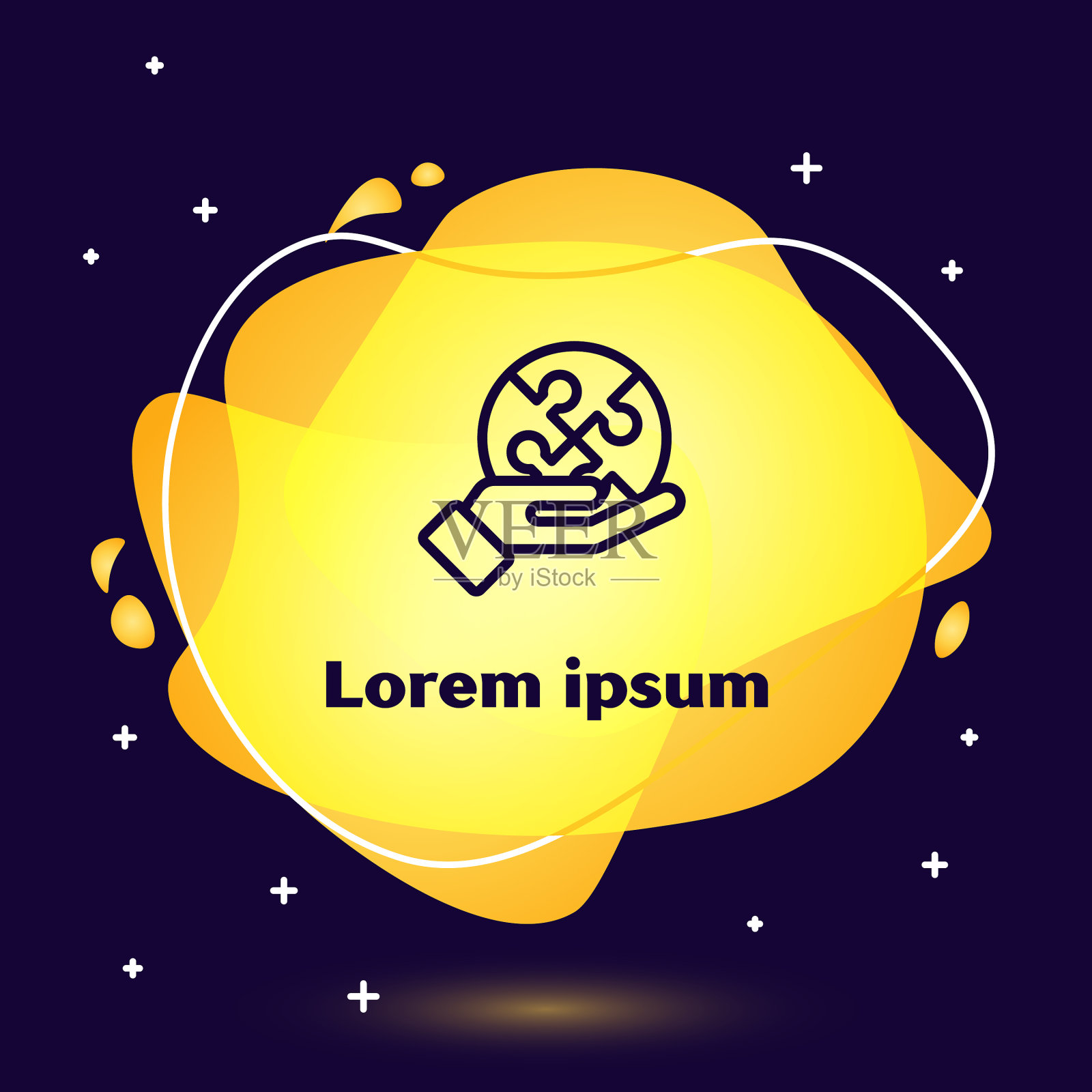 黑线块拼图手孤立图标插画图片素材