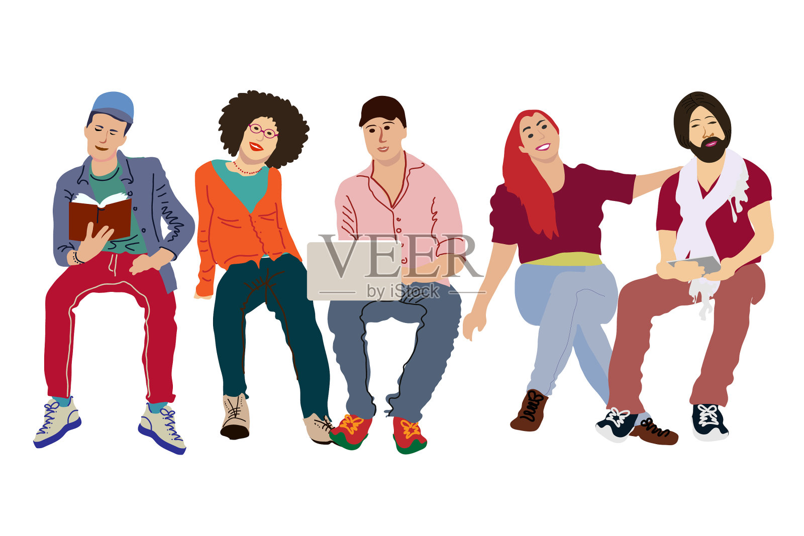 一群微笑的学生坐在一起设计元素图片