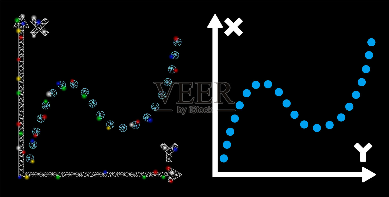 有光泽的网格胴体点积图标与flash插画图片素材