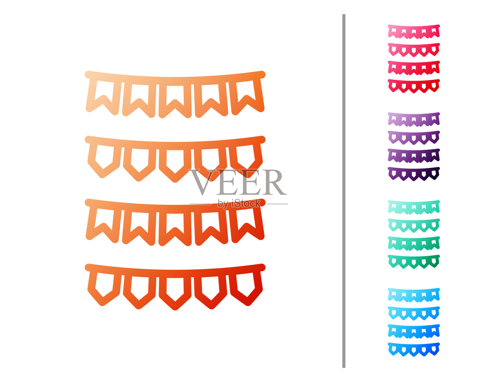 红线狂欢节花环与旗帜图标孤立插画图片素材