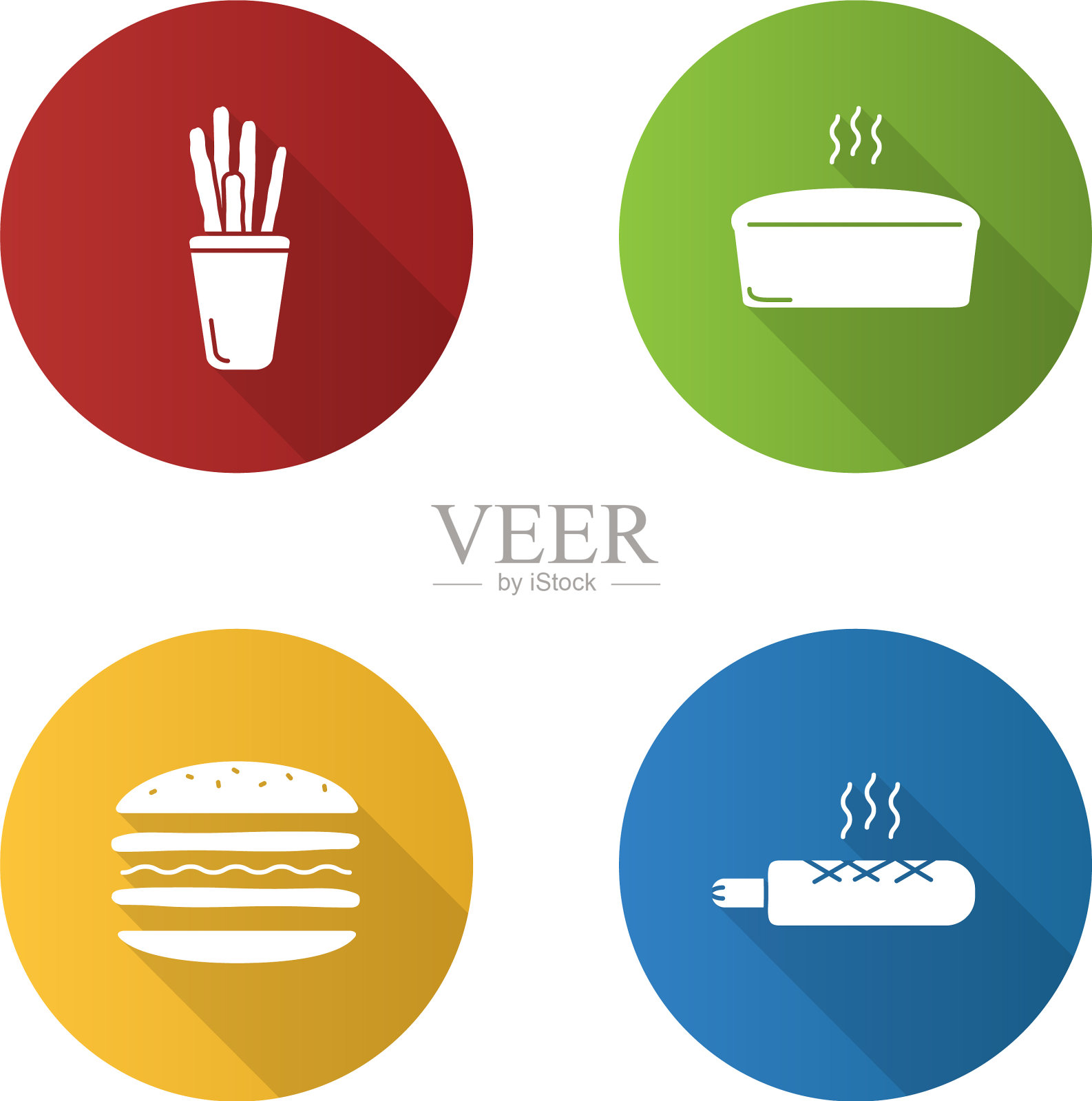 面包房平面设计长阴影字形图标集图标素材