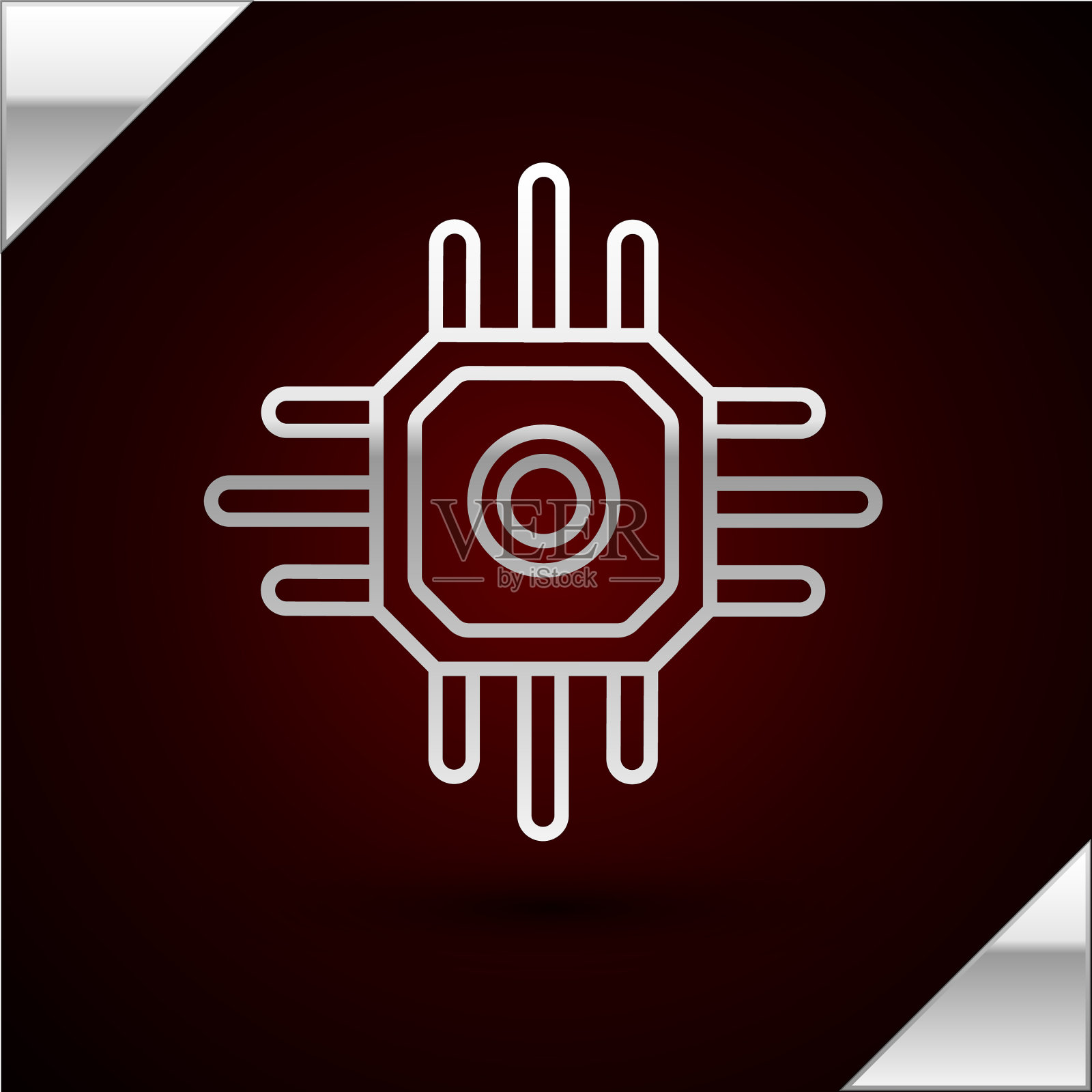 银色线处理器图标隔离在暗红色上插画图片素材