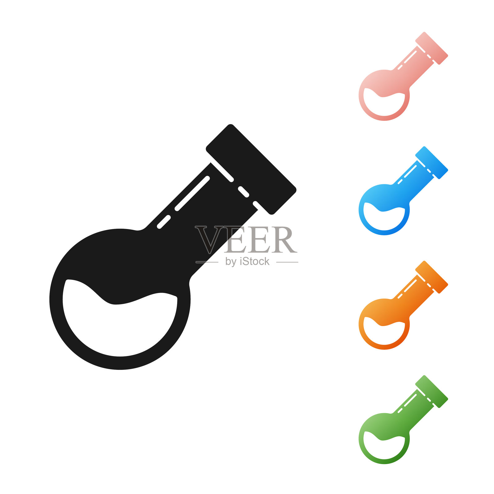 黑色试管和烧瓶化学实验室试验图标素材