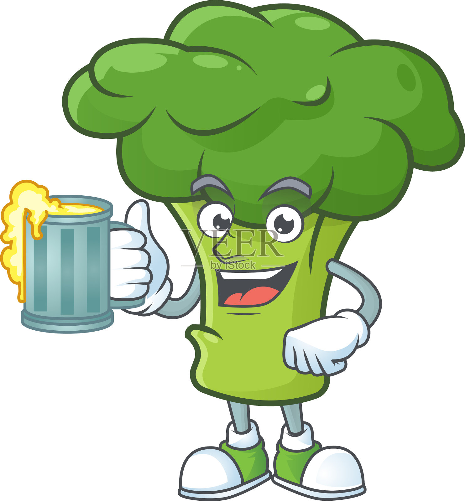 笑脸绿花椰菜,一杯啤酒设计元素图片