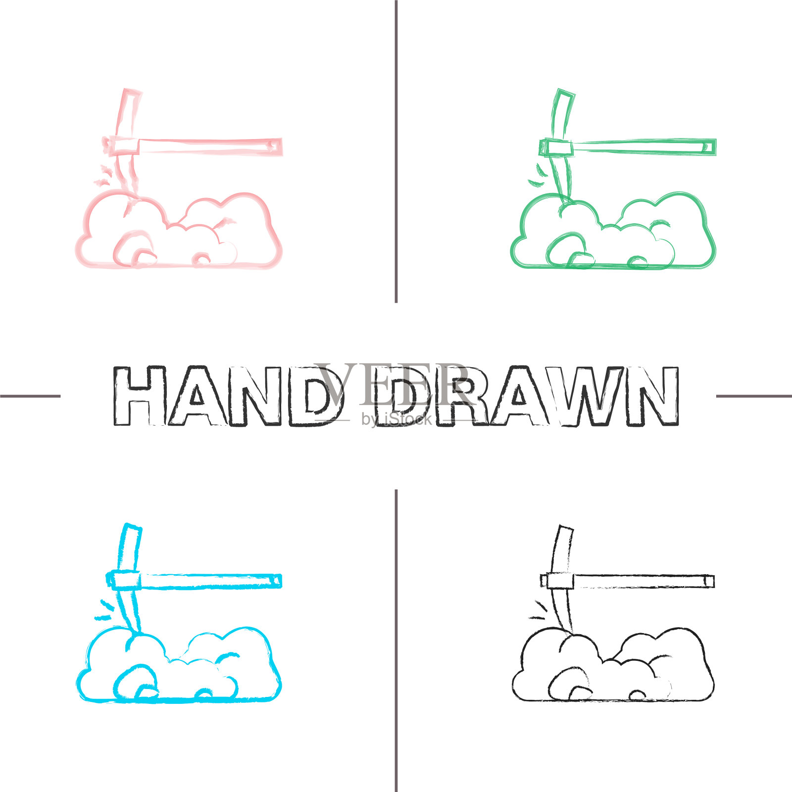 挑选斧头打破岩石手绘图标集图标素材