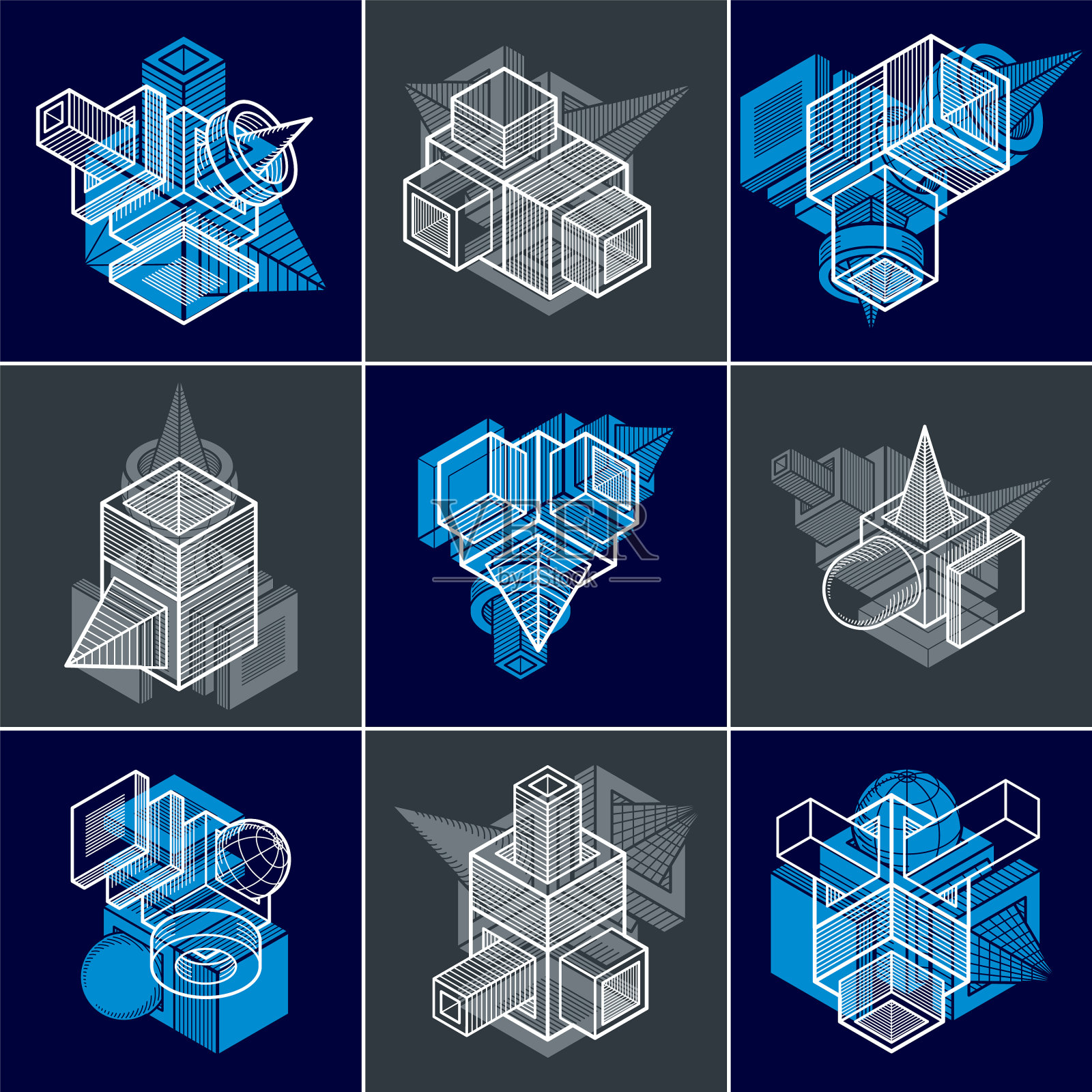 不同工程结构的集合插画图片素材