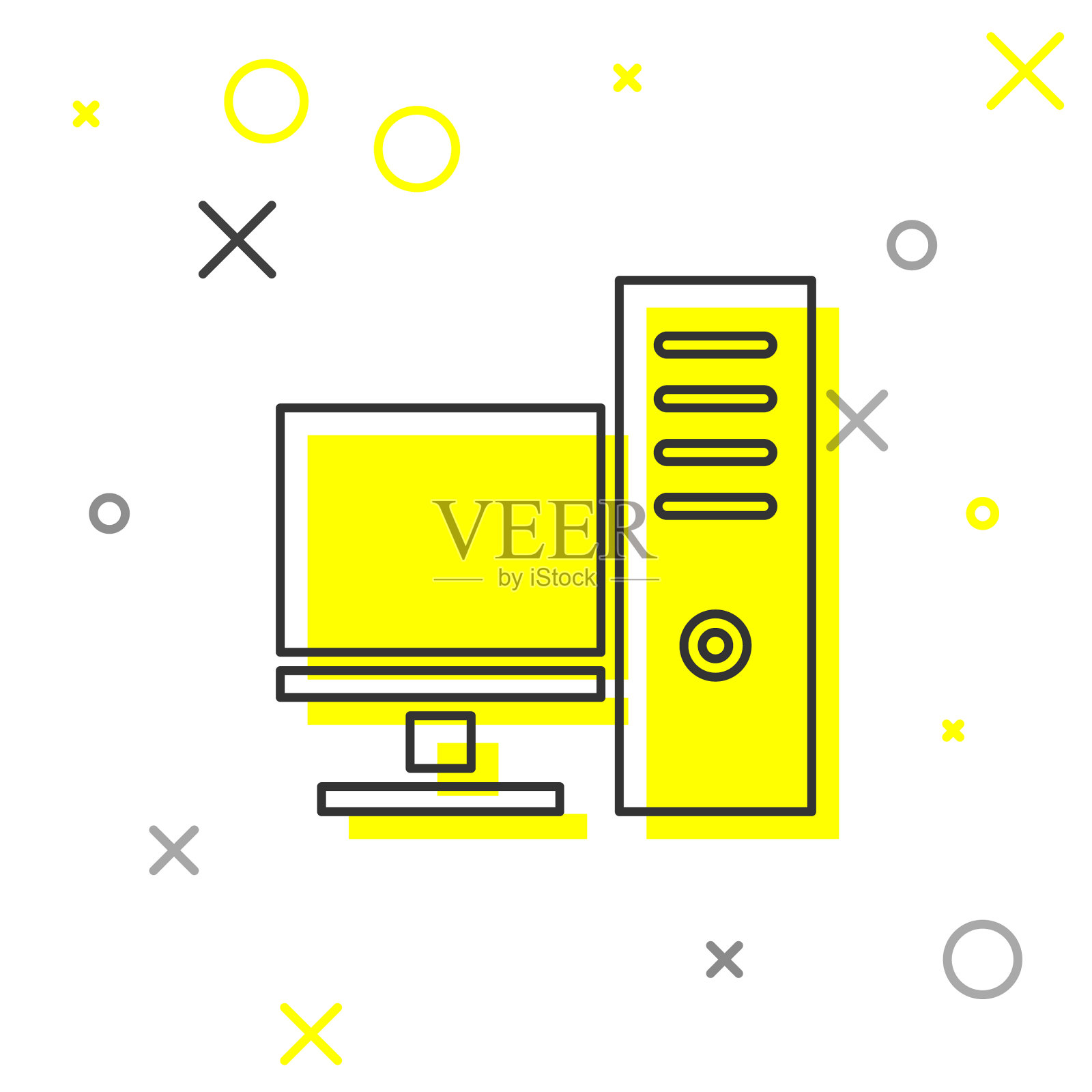 灰色线计算机显示器图标隔离在白色插画图片素材