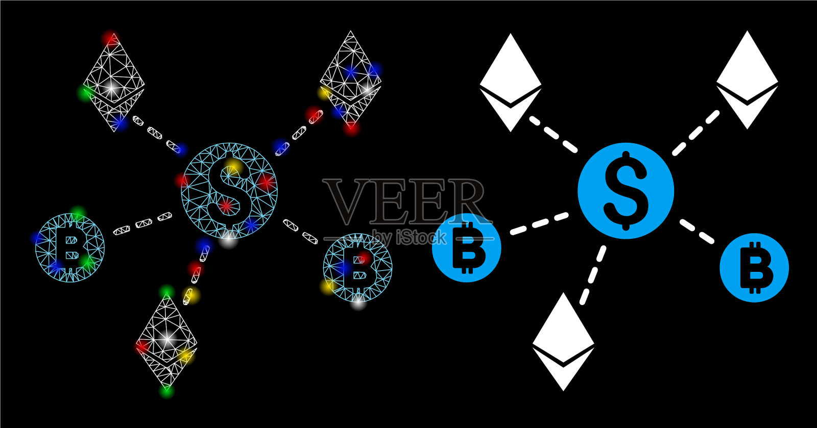 发光的网状网络加密货币网络图标插画图片素材