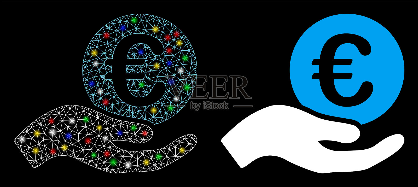 发光网胴体欧元工资图标与闪光插画图片素材