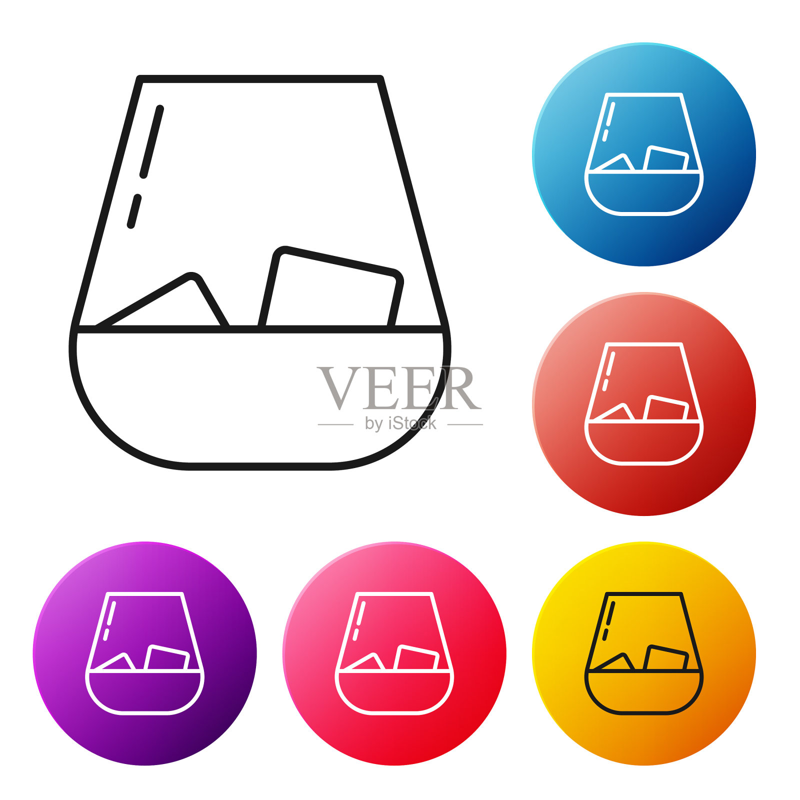 黑线玻璃威士忌和冰块图标图标素材