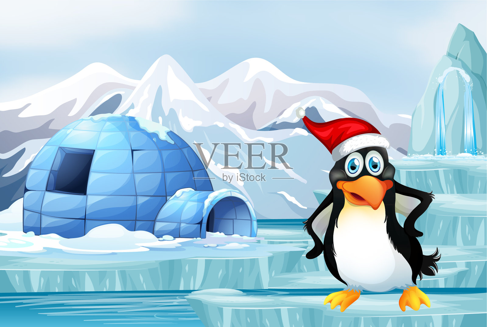 企鹅在冰上的场景插画图片素材