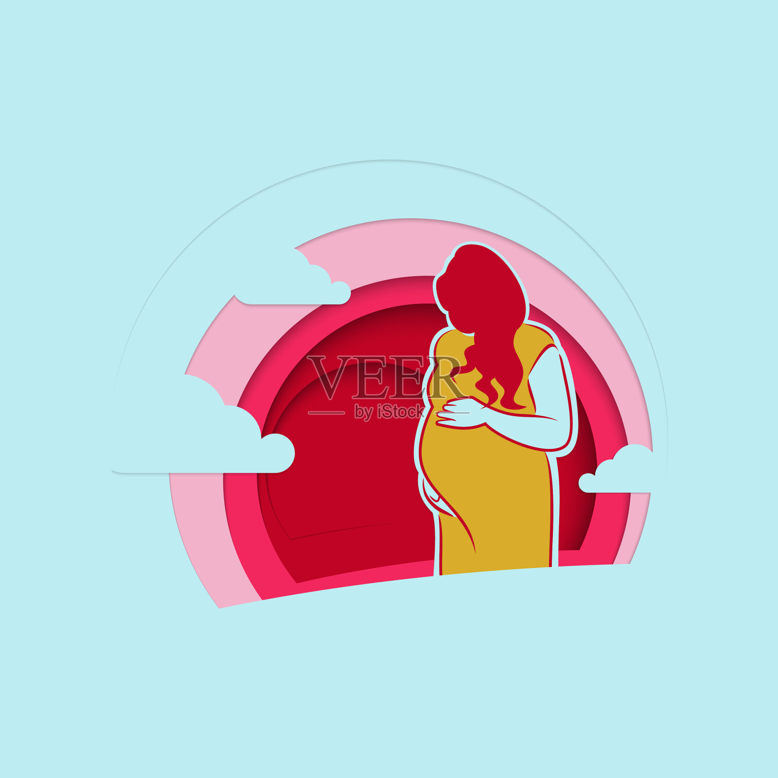 美女怀孕女人剪纸女人等待插画图片素材