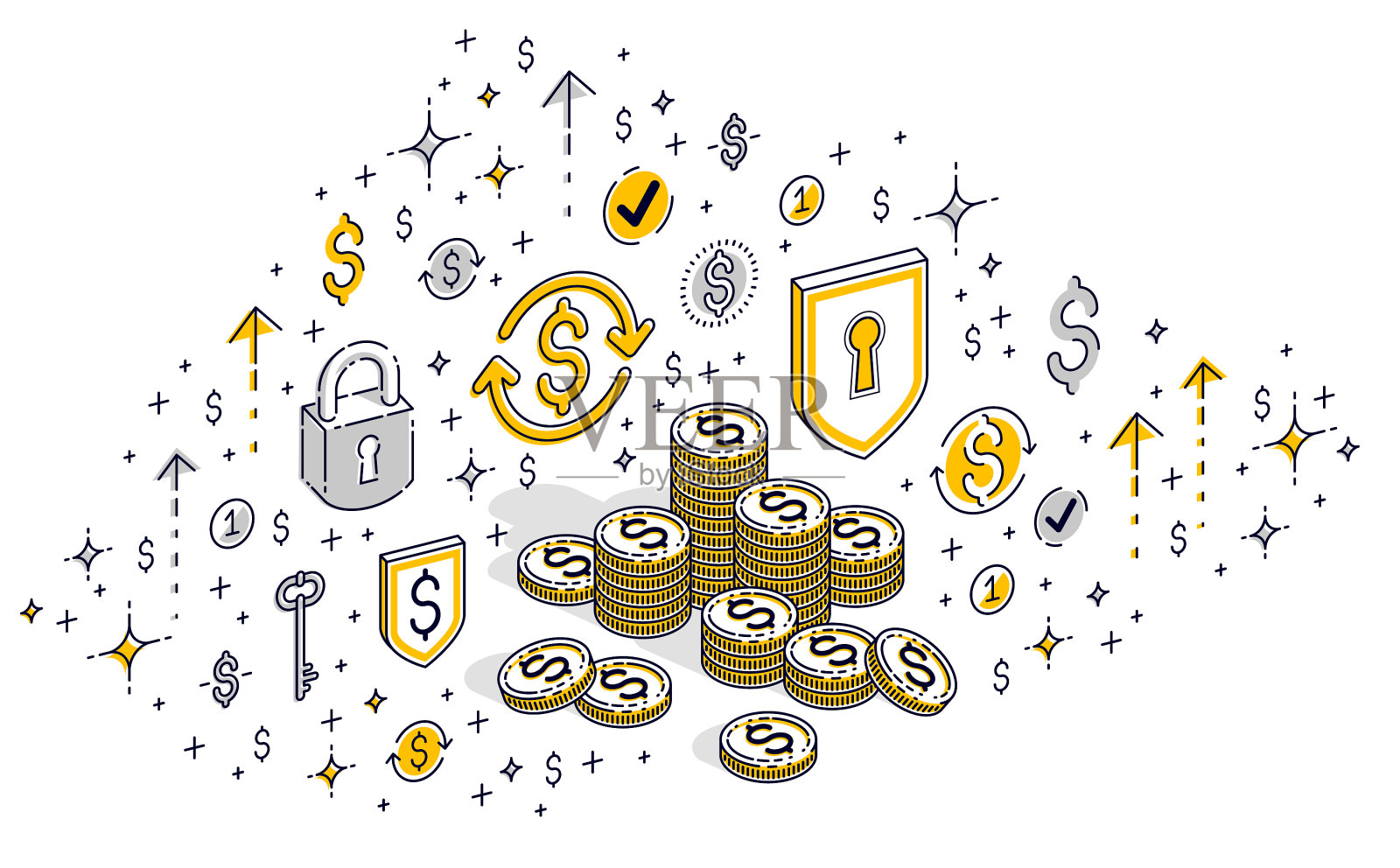 现金硬币分币堆孤立在白色插画图片素材