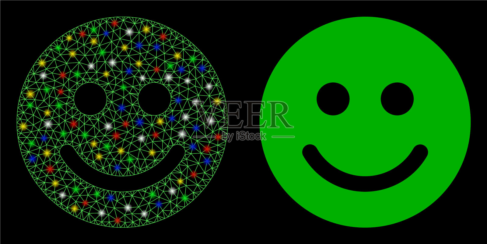 闪光网架高兴的微笑图标与闪光插画图片素材