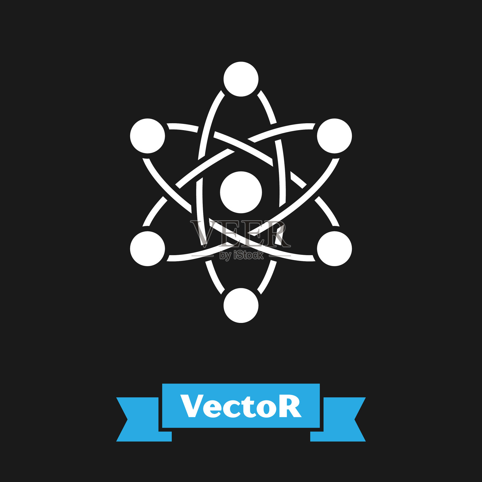 白色原子图标孤立在黑色背景上插画图片素材