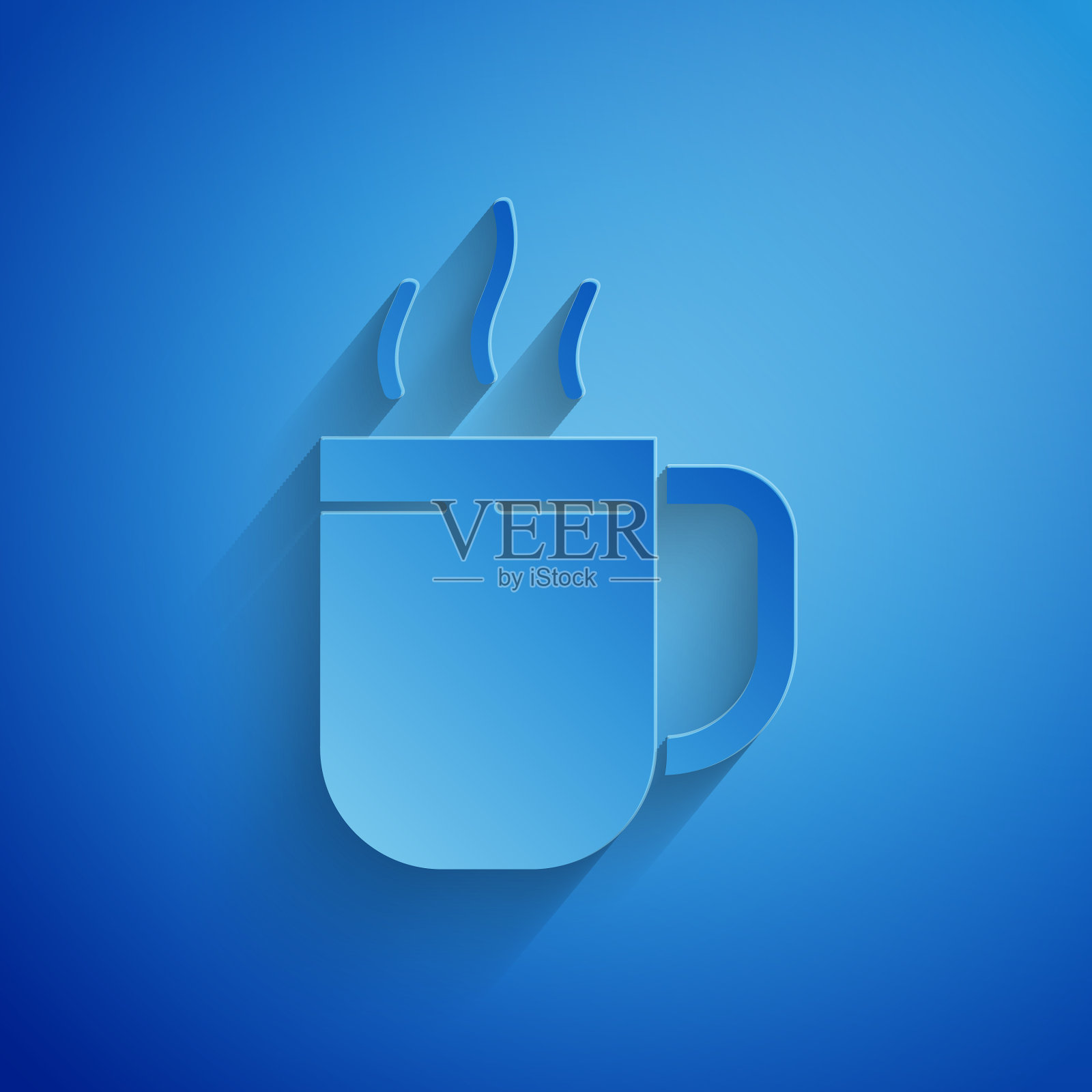 剪纸咖啡杯图标孤立在蓝色插画图片素材