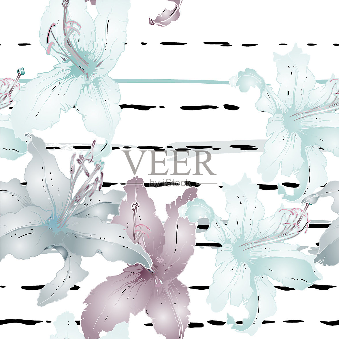 柔和的花条纹线无缝模式插画图片素材