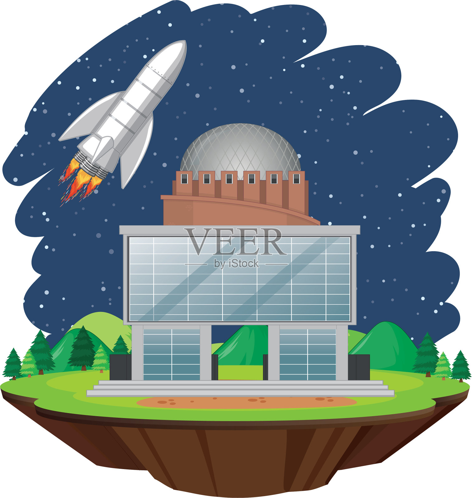 飞船在夜空中飞行的场景插画图片素材