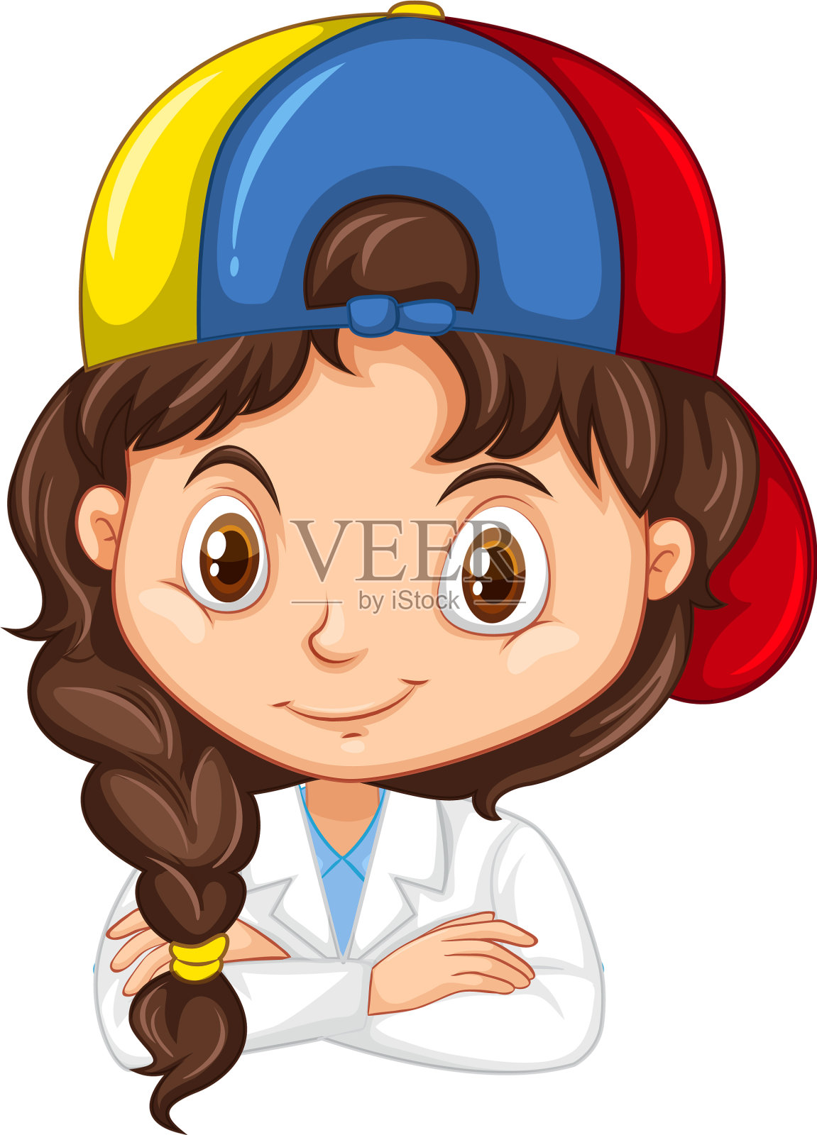 穿着科学袍的女孩,背景孤立设计元素图片